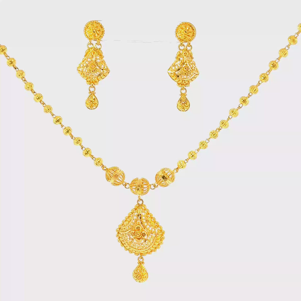 22K Sophisticated Yellow Gold Polished Bead Necklace