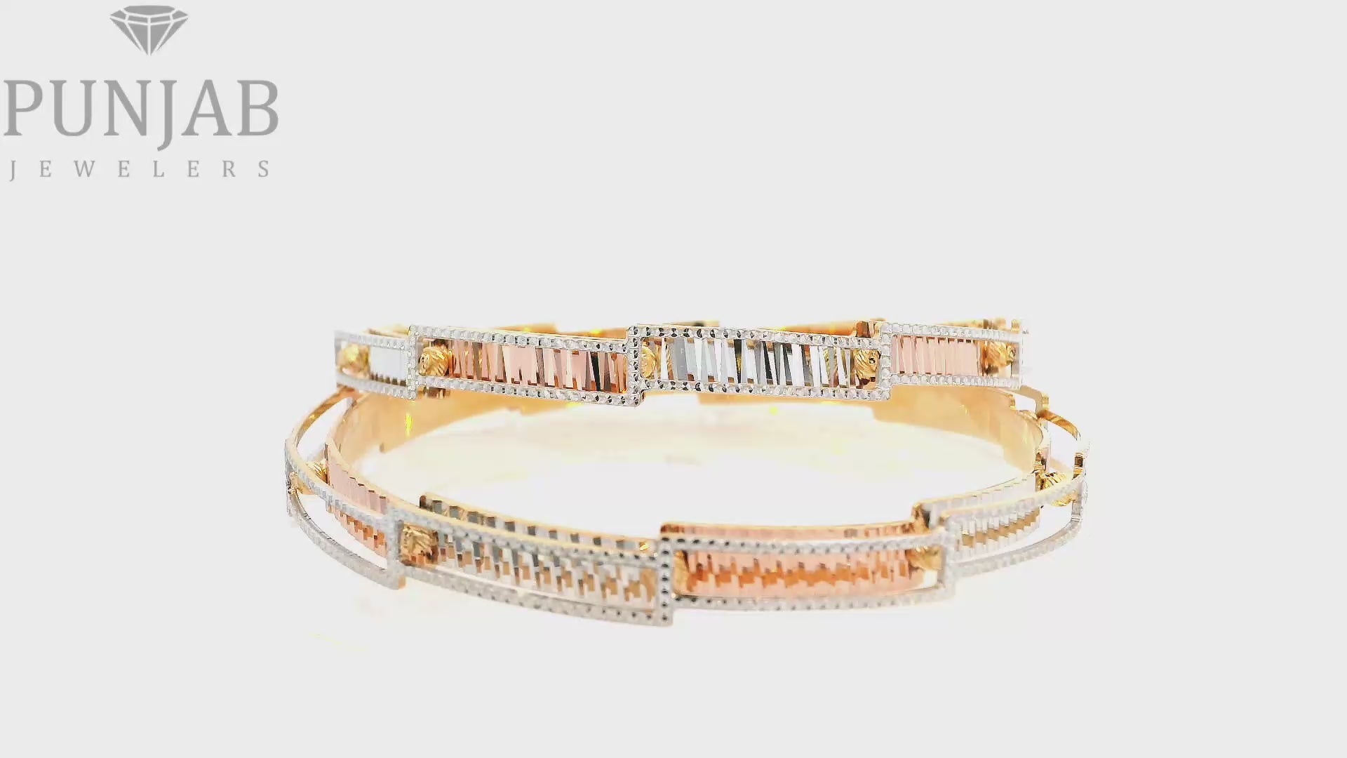22K Yellow Gold Two Tone Bangles – Elegant Dual Finish Design