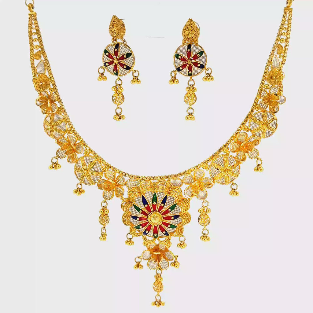 22K Elegant Double Layered Yellow Gold Bar Pendant Necklace