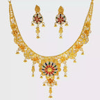 22K Elegant Double Layered Yellow Gold Bar Pendant Necklace