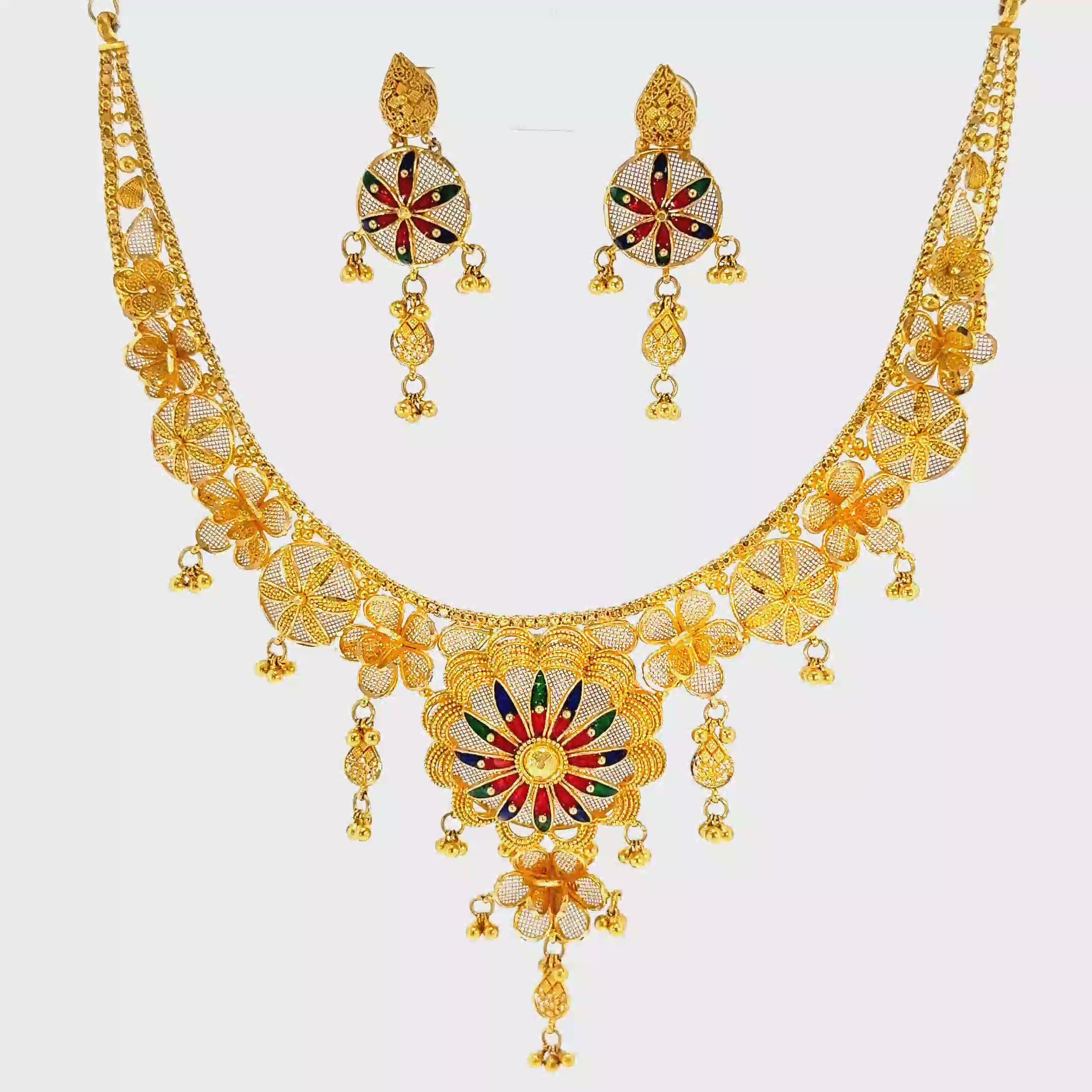 22K Elegant Double Layered Yellow Gold Bar Pendant Necklace