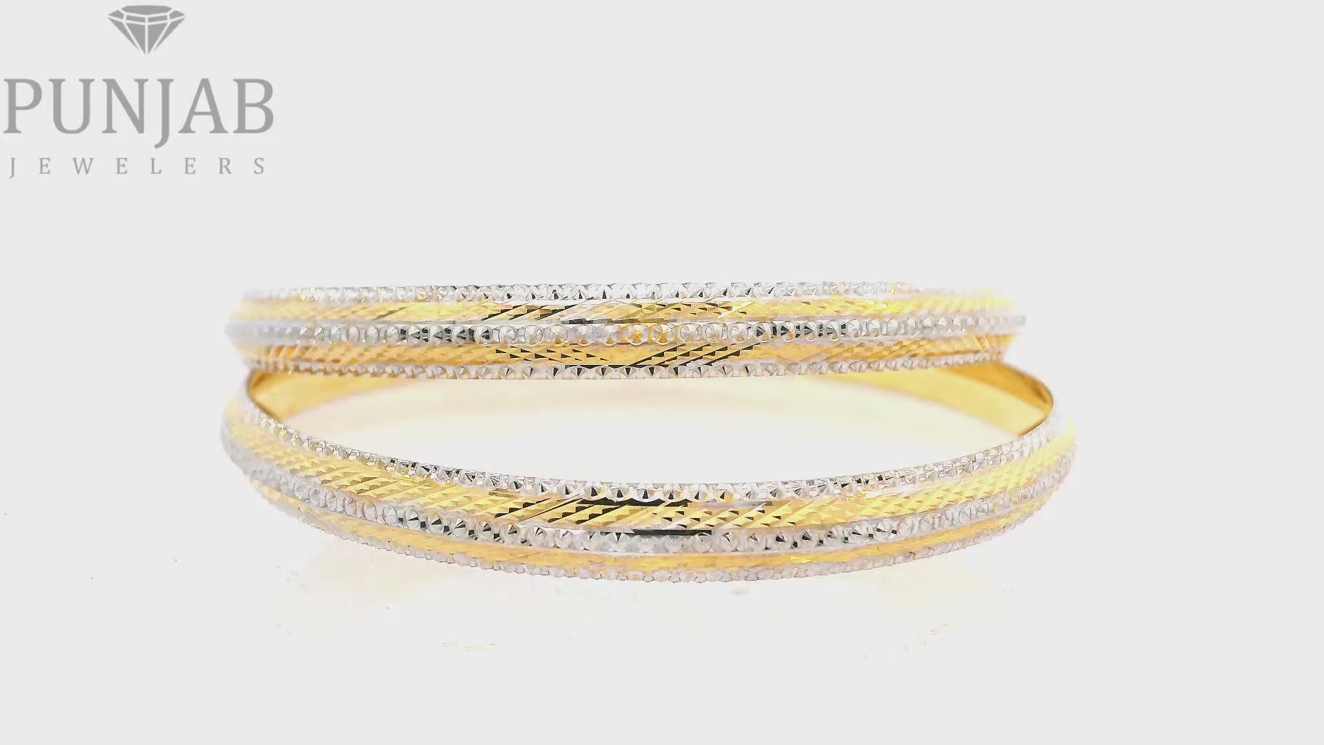 22K Yellow Gold Two Tone Bangles – Elegant Dual Finish Design