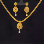 22K Yellow Gold Pearl & Gemstone Necklace Set | Elegant Dual-Stone Design