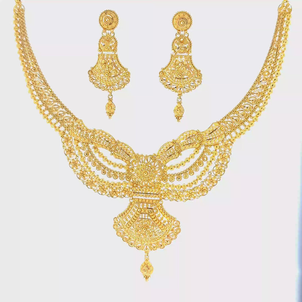 22K Contemporary Yellow Gold Layered Necklace with Medallion and Vertical Bar Pendants