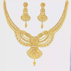 22K Contemporary Yellow Gold Layered Necklace with Medallion and Vertical Bar Pendants