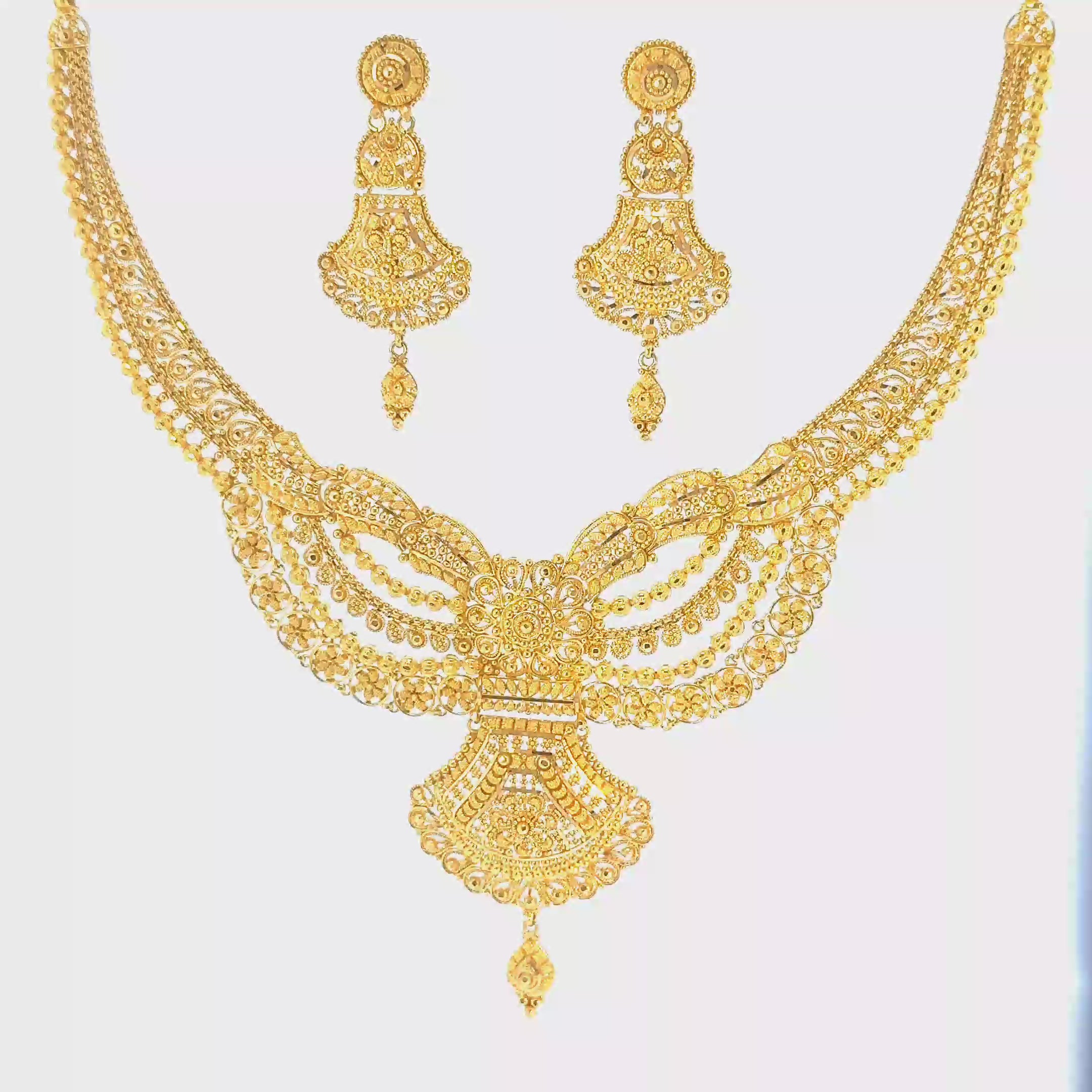 22K Contemporary Yellow Gold Layered Necklace with Medallion and Vertical Bar Pendants