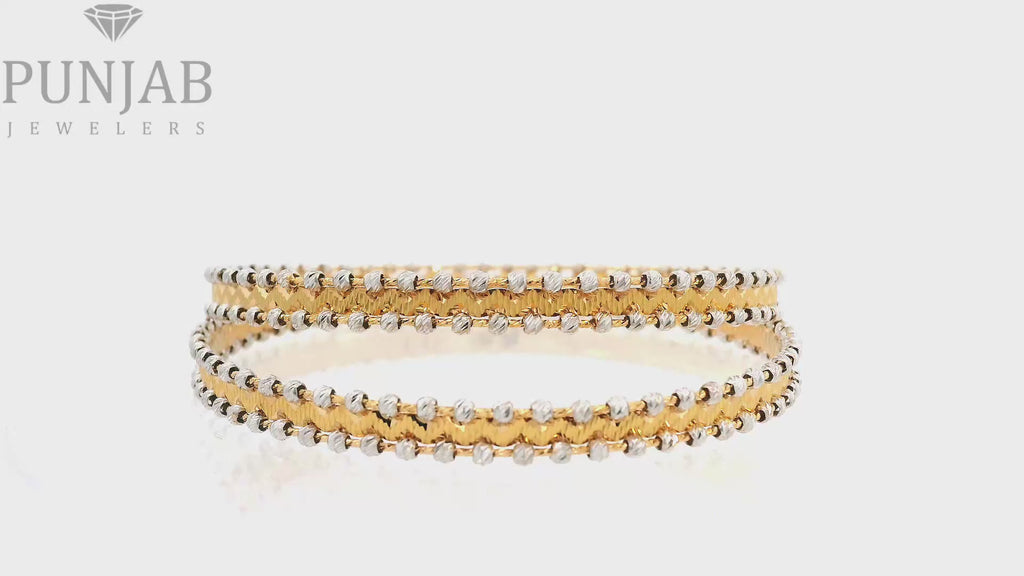 22k Yellow Gold Two-Tone Textured Bangles