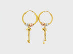 22K Gold Multi-Tone Bali Hoop Earrings with Hanging Charms