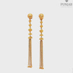 22K Yellow Gold Hanging Earrings with Detailed Beads and Chain Tassels