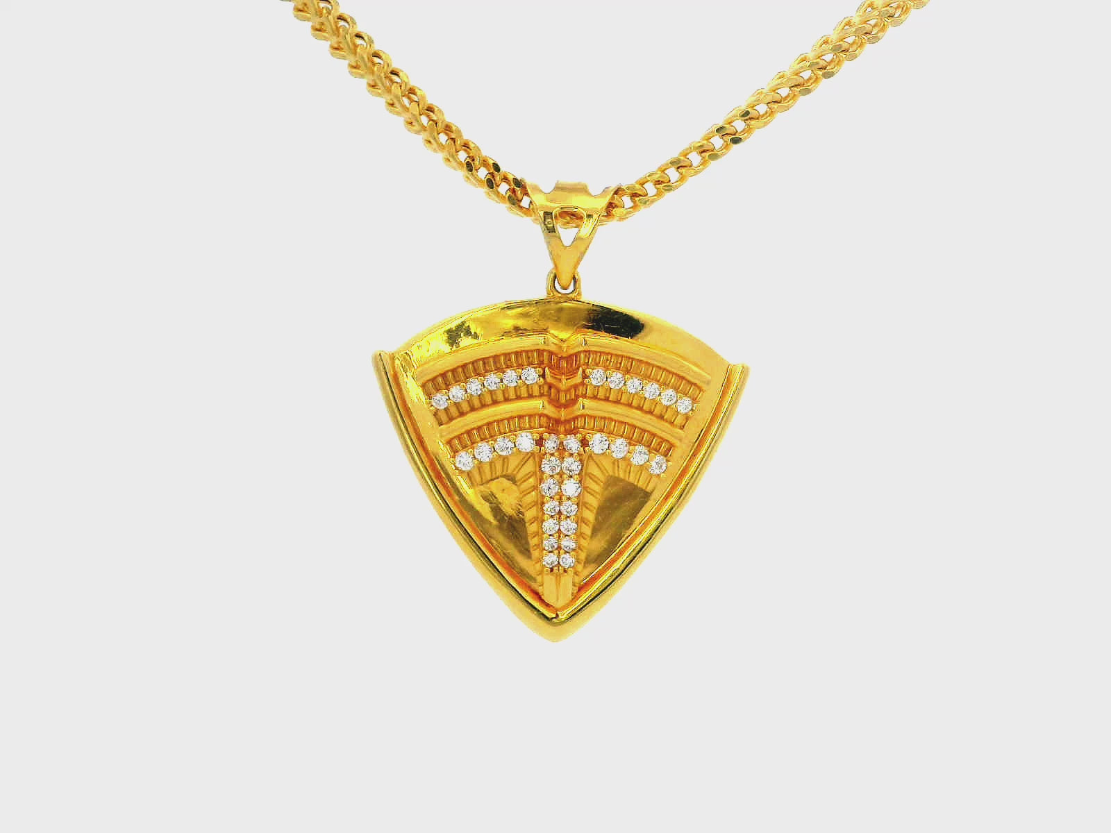 22K Yellow Gold Triangular Pendant with Cubic Zirconia Accents