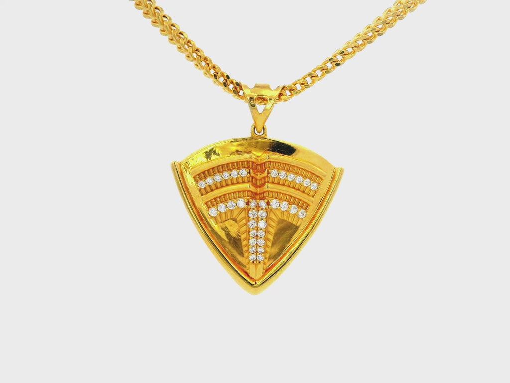 22K Yellow Gold Triangular Pendant with Cubic Zirconia Accents