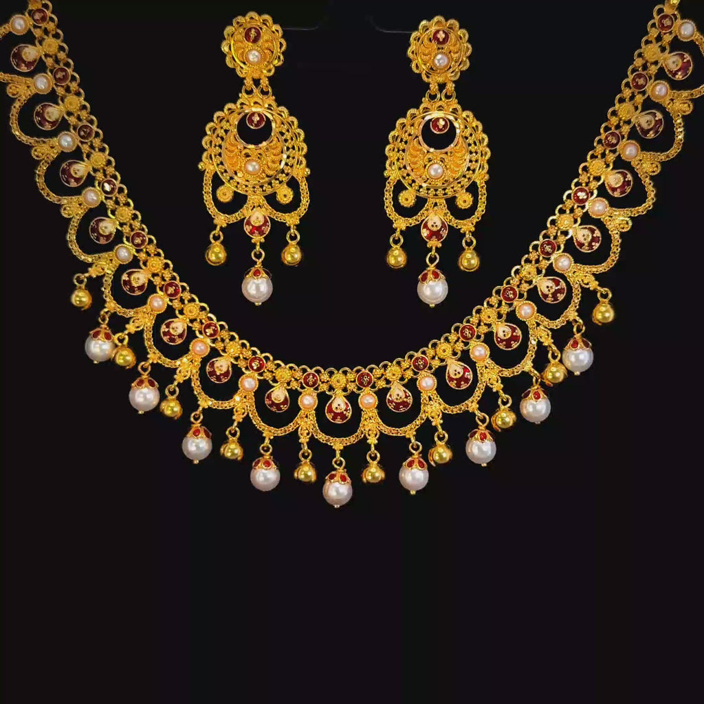 22K Classic Luster Round Pearl Bead Necklace in Yellow Gold