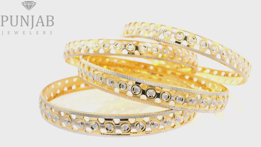 22K Yellow Gold Two Tone Bangles – Luxurious Dual Finish Design