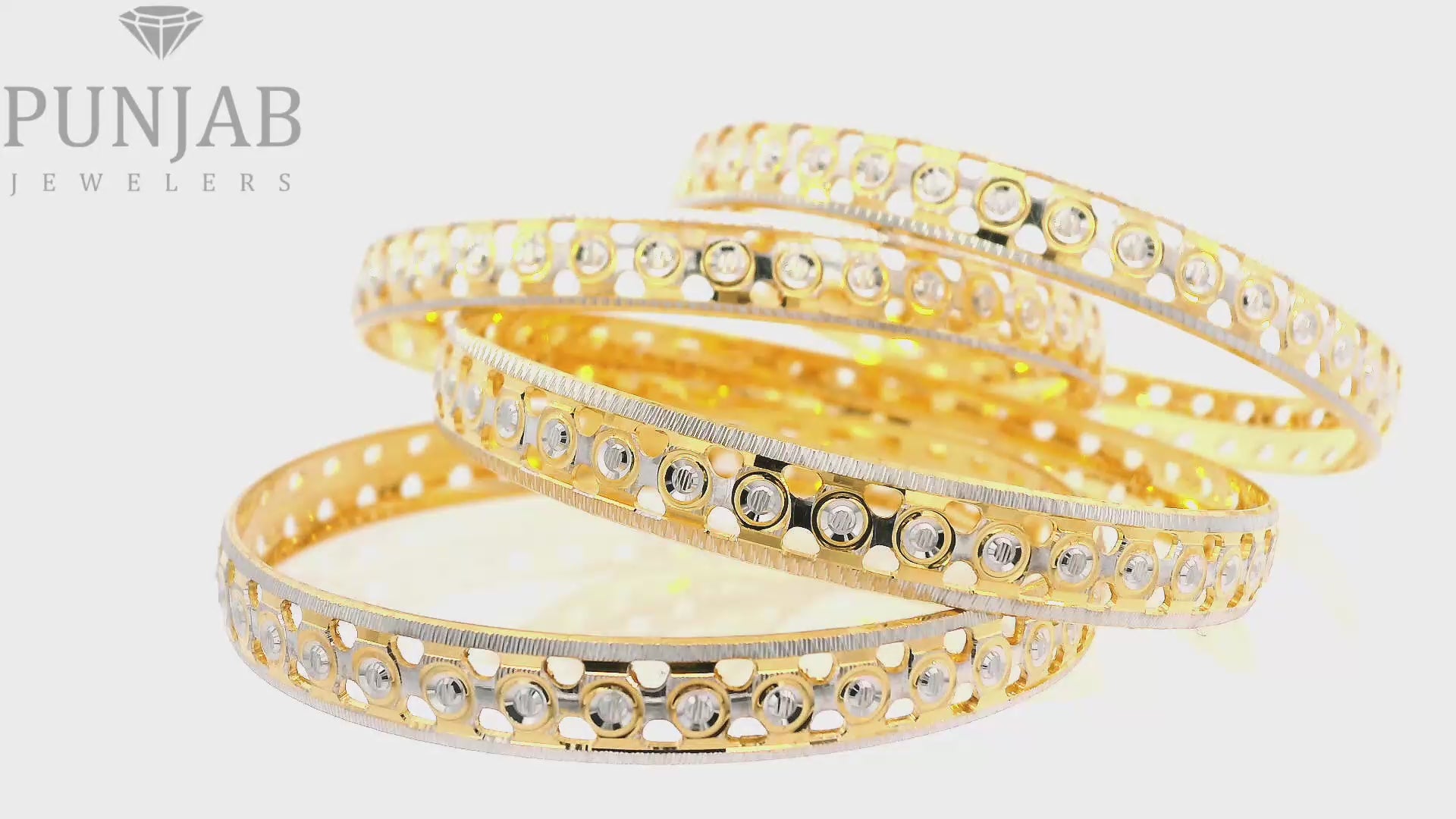 22K Yellow Gold Two Tone Bangles – Luxurious Dual Finish Design