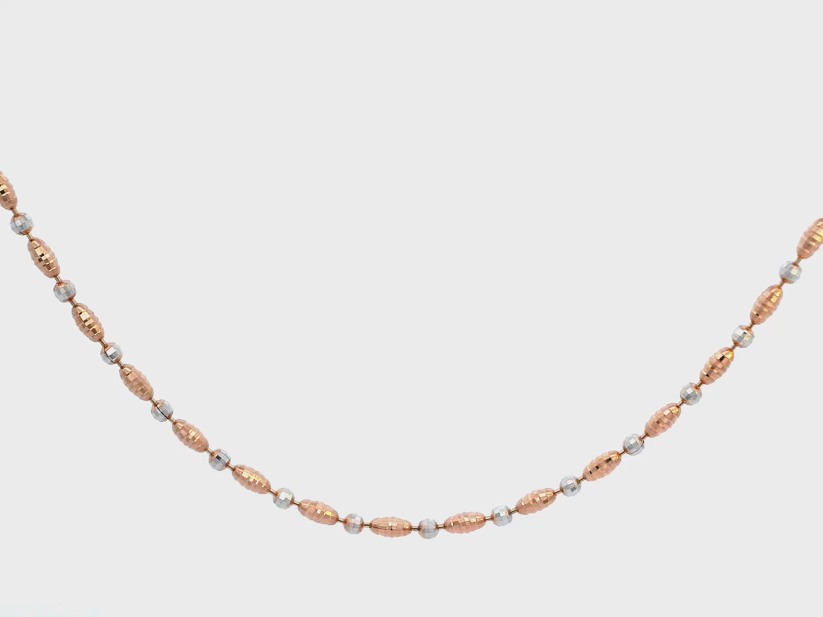 22K Rose + White Gold Necklace with Barrel Link Detailing