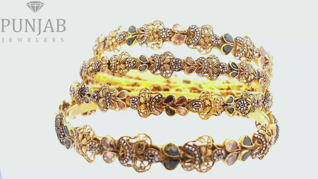 22K Yellow Gold Two Tone Bangles – Luxurious Dual Finish Design