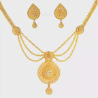 22K Double Layered Yellow Gold Herringbone and Cable Chain Necklace