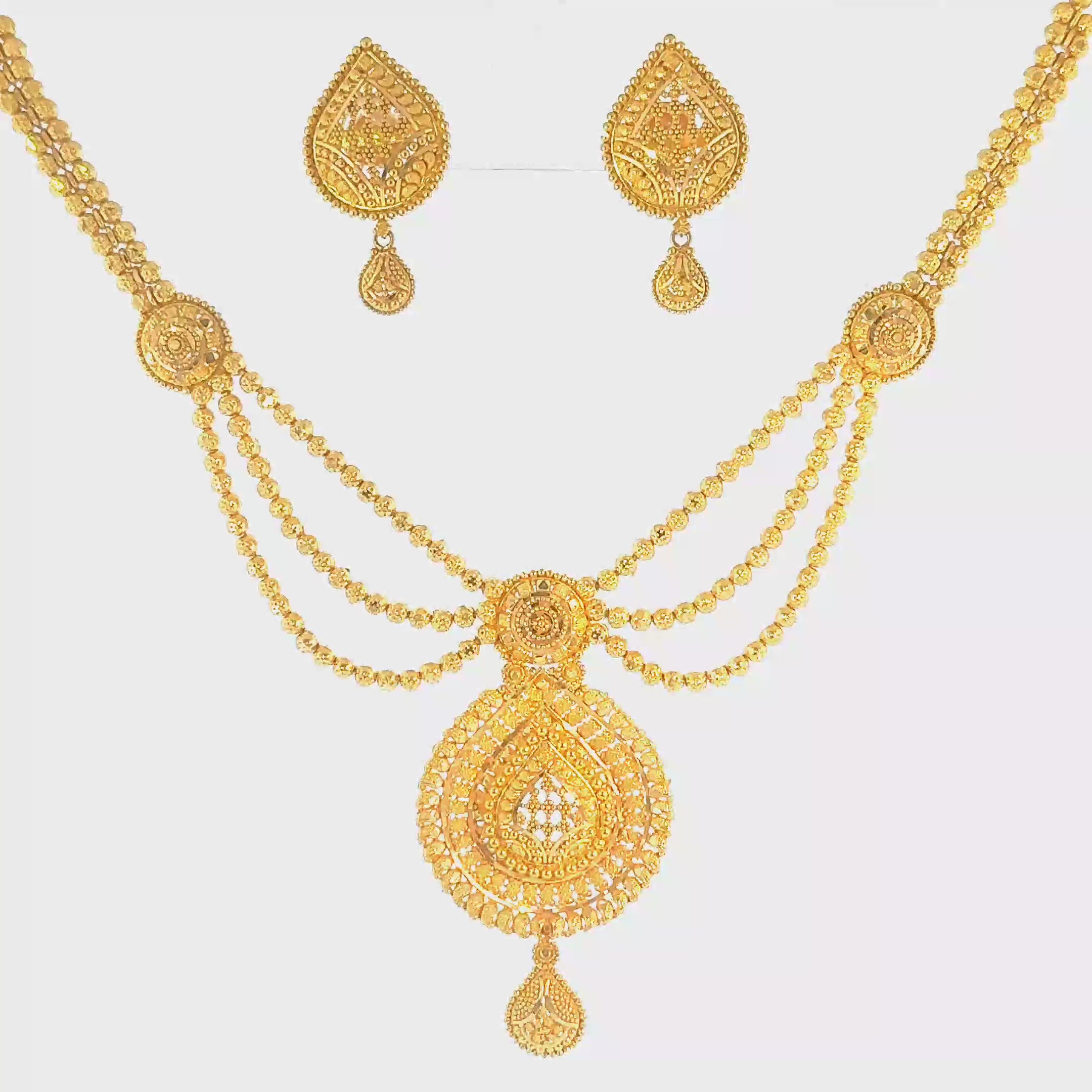 22K Double Layered Yellow Gold Herringbone and Cable Chain Necklace