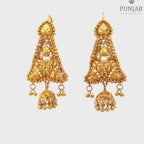 22K Yellow Gold Hanging Earrings with Intricate Filigree Design and Bead Charms