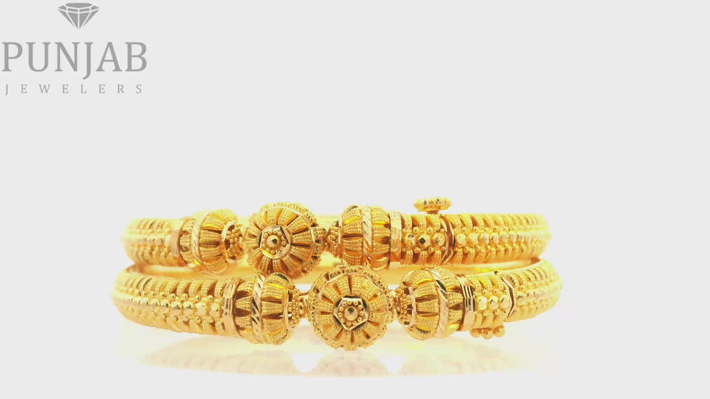 22K Yellow Gold Traditional Screw Open Bangles – Classic Heritage Design