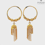 22K Yellow Gold Hoop Earrings with Tassel Charms
