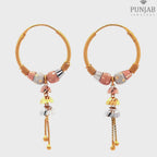 Elegant 22K Tri-Color Gold Hoop Earrings with Hanging Charms