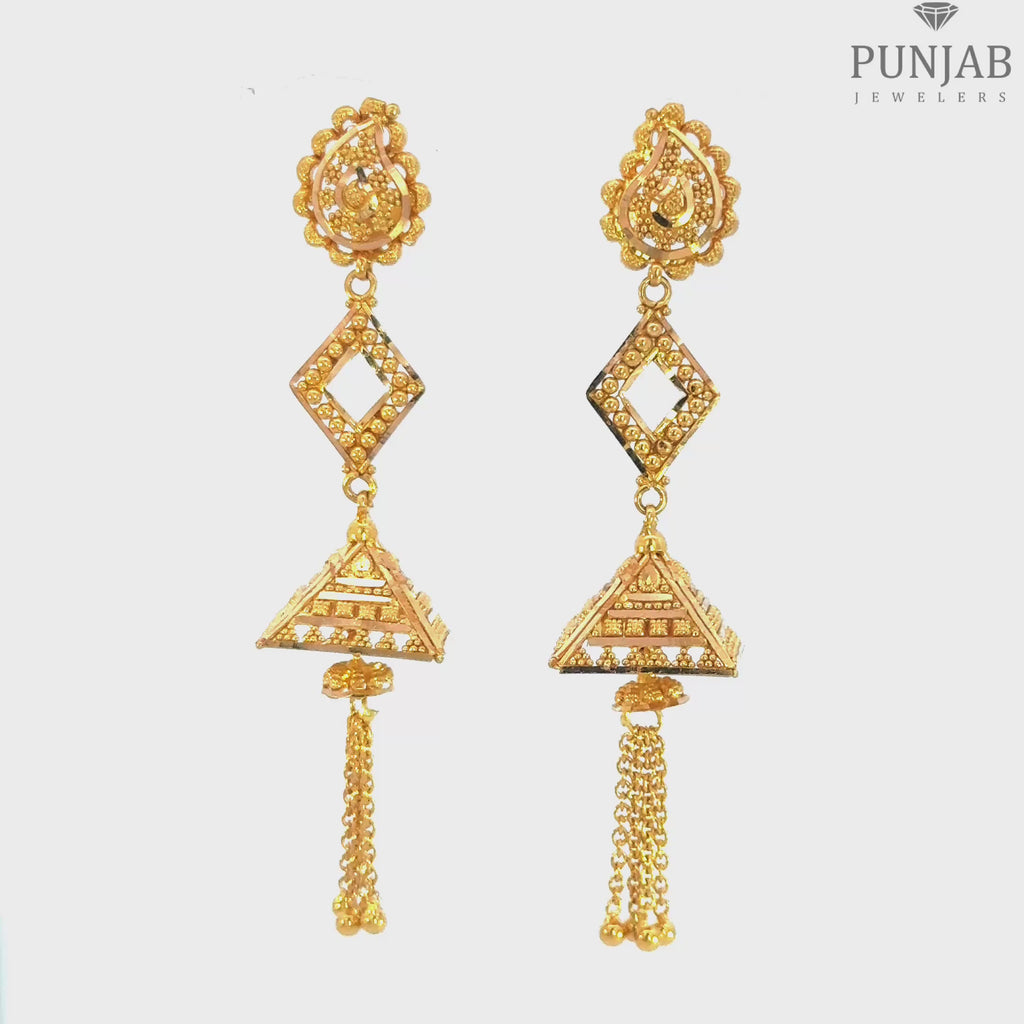 22K Yellow Gold Hanging Earrings with Screw Back
