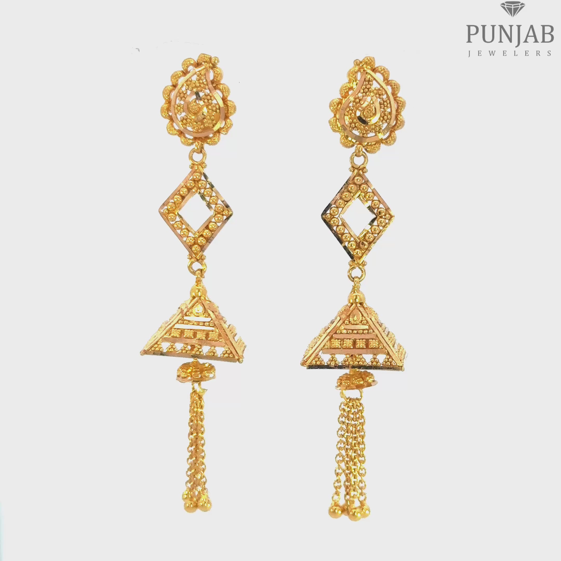 22K Yellow Gold Hanging Earrings with Screw Back