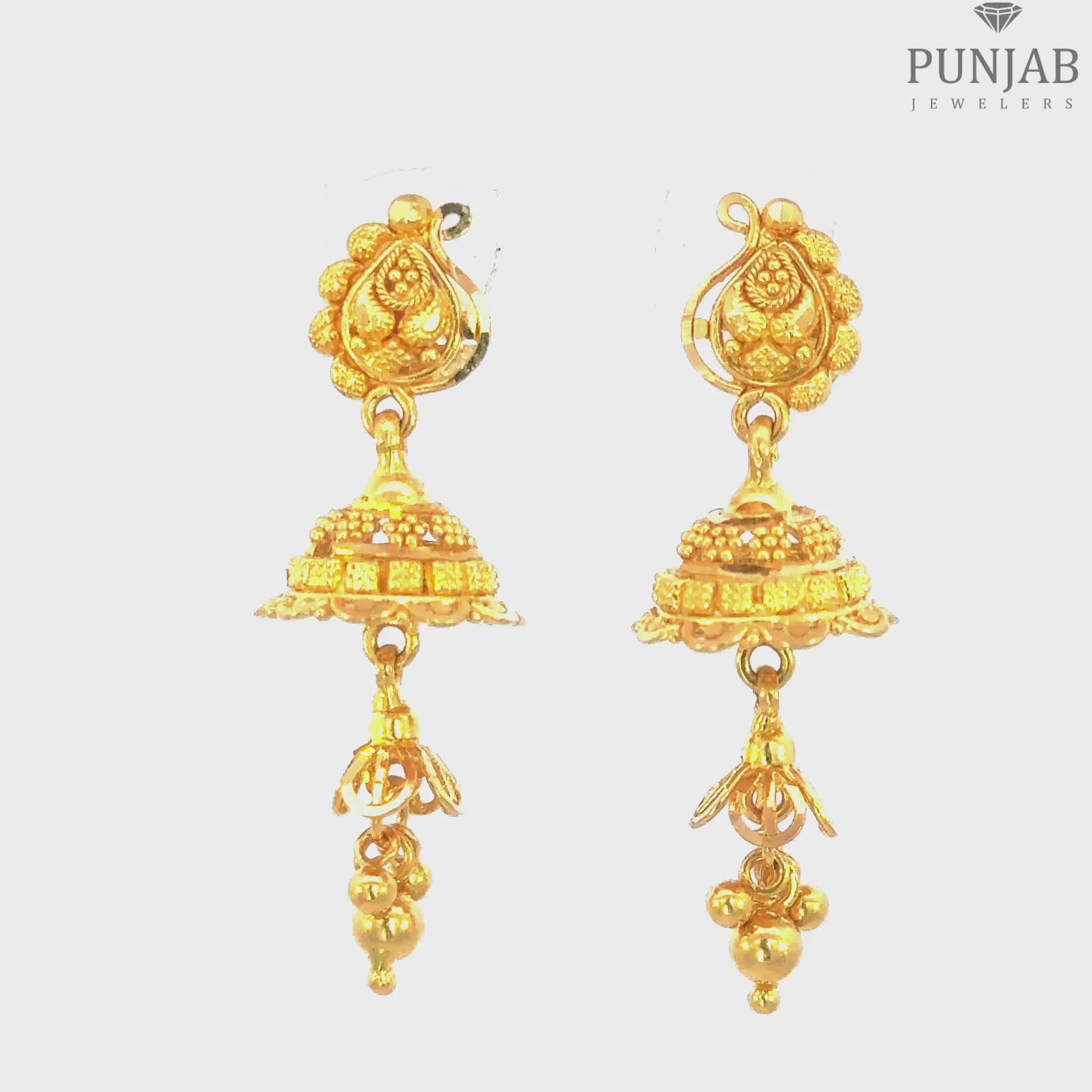 22K Yellow Gold Hanging Earrings with Screw Back