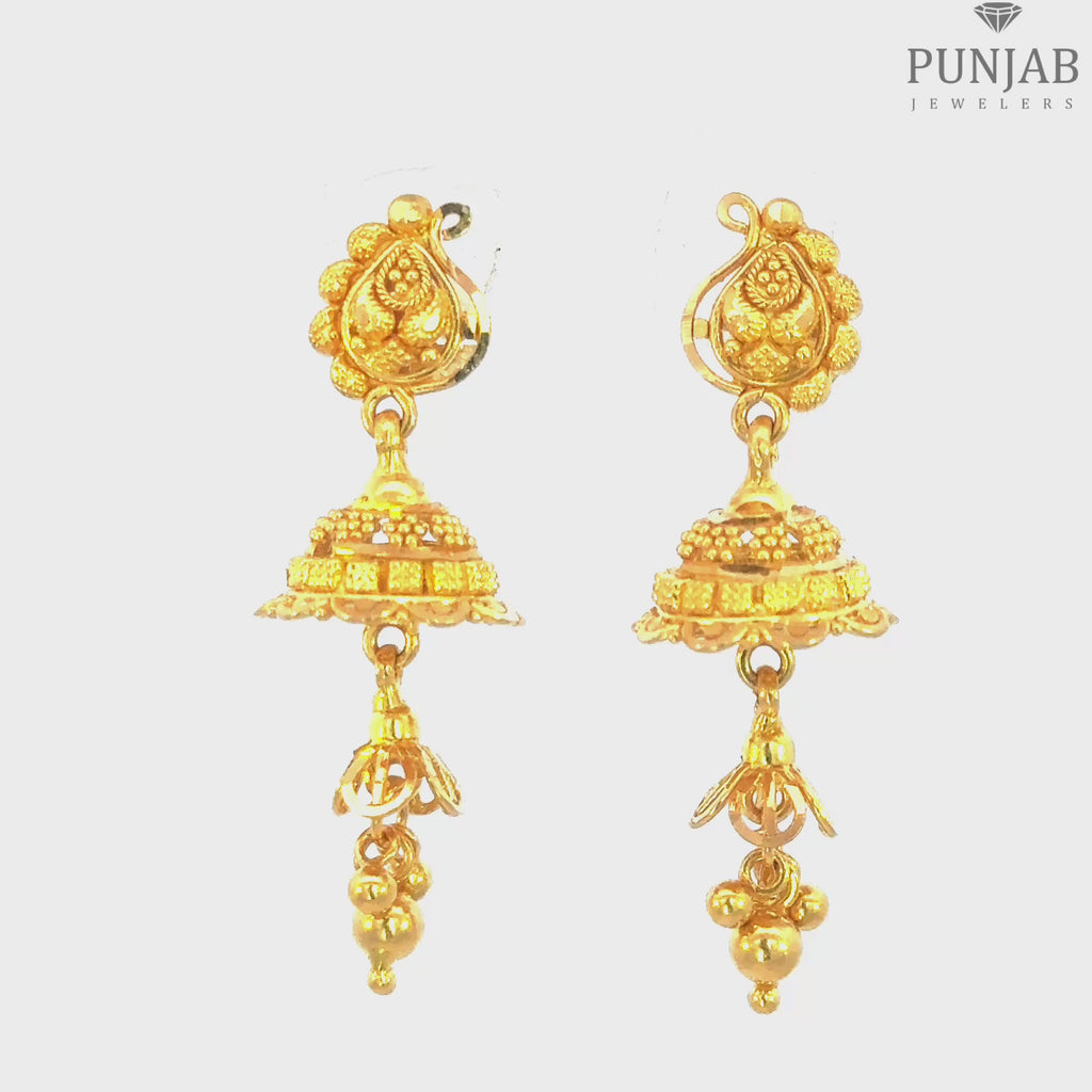 22K Yellow Gold Hanging Earrings with Screw Back