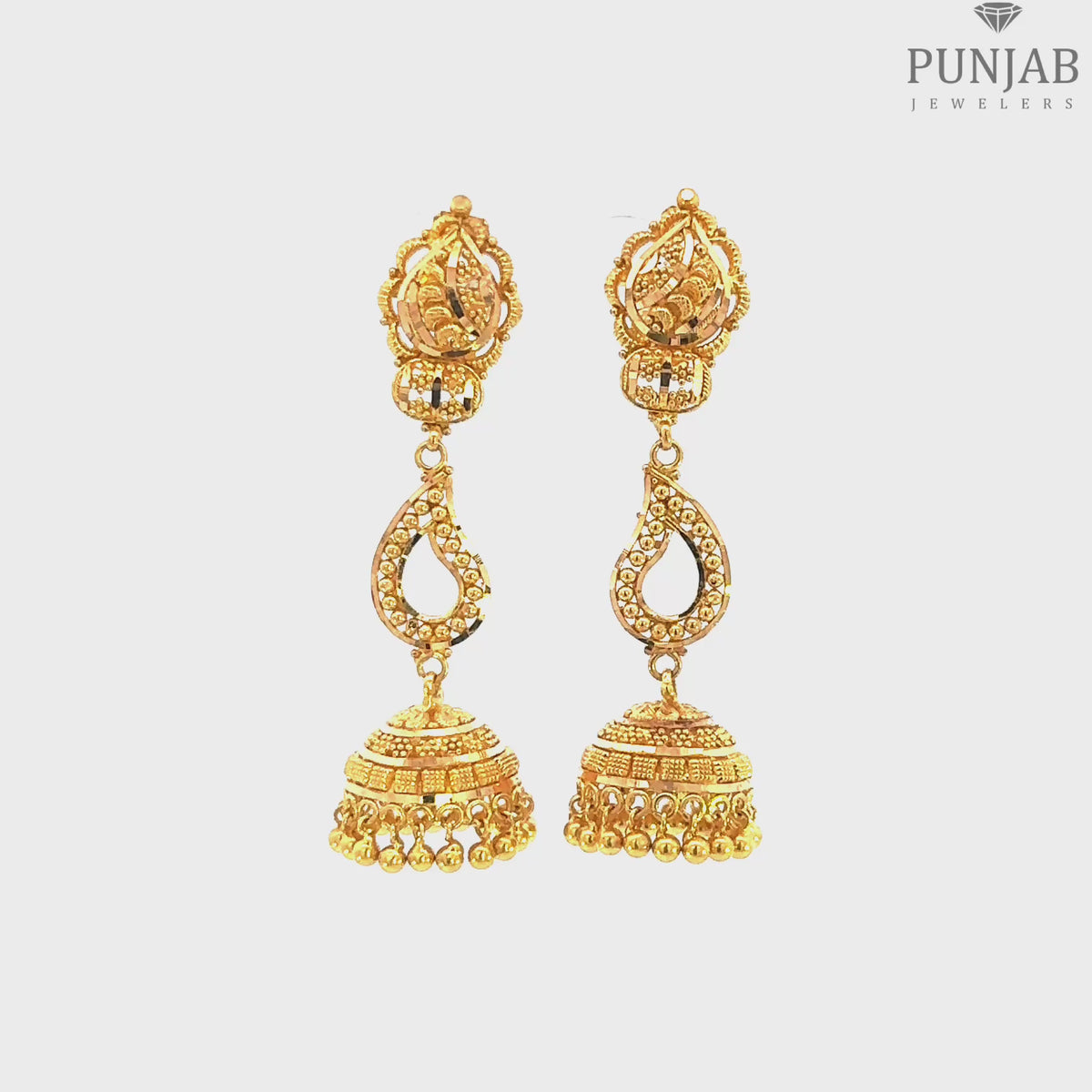 22K Yellow Gold Hanging Earrings with Screw Back