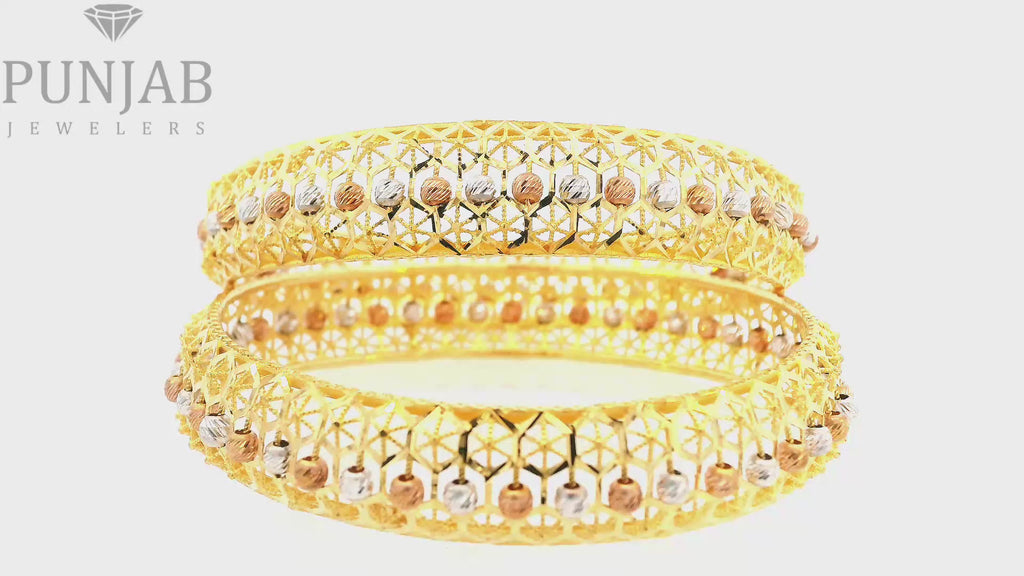 22K Yellow Gold Two Tone Bangles – Elegant Dual Finish Design