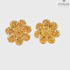 22K Yellow Gold Floral Stud Earrings with Screw Back