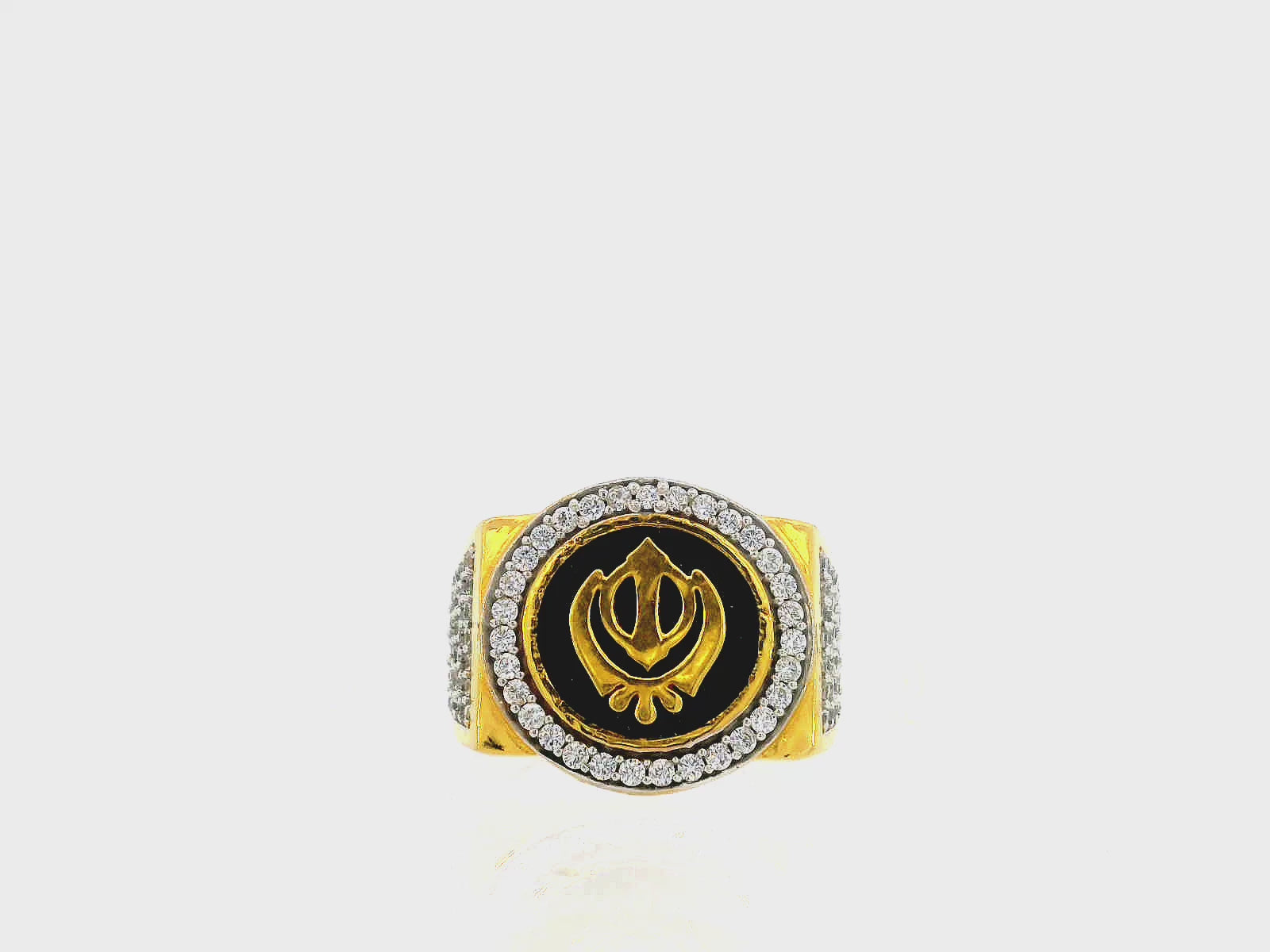 22K Yellow Gold Khanda Ring with Cubic Zirconia Accents
