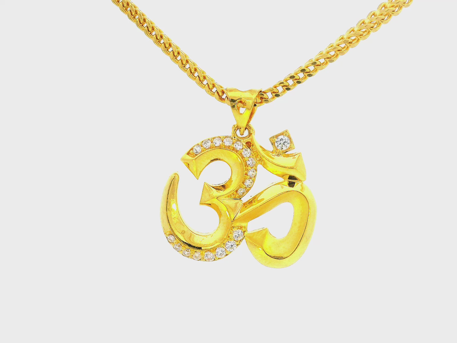 22K Yellow Gold OM Symbol Pendant with Cubic Zirconia