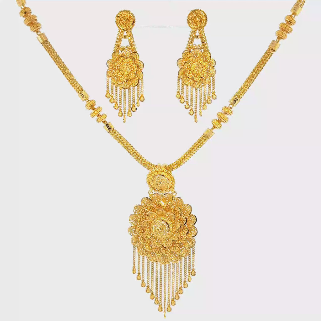 22K Triple Layered Yellow Gold Geometric Bar Necklace