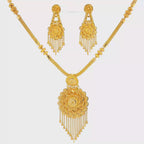 22K Triple Layered Yellow Gold Geometric Bar Necklace