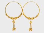 22K Yellow Gold Hoop Earrings with Hanging Chain Elements