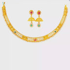 22K Elegant Yellow Gold Choker Necklace with Round Cabochon Red Rubies