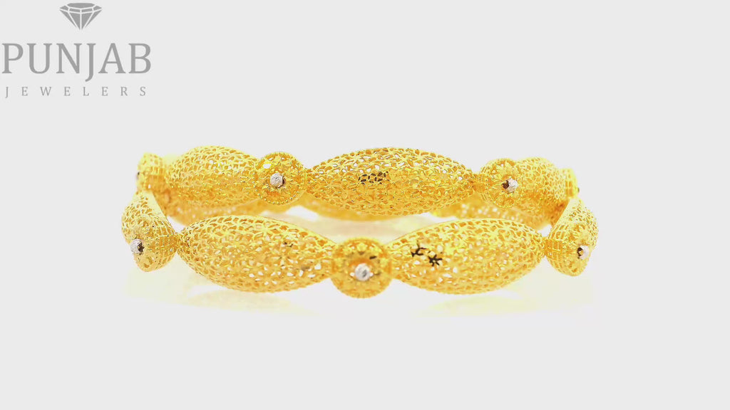 22K Yellow Gold Fancy Bangles – Stylish Statement Design