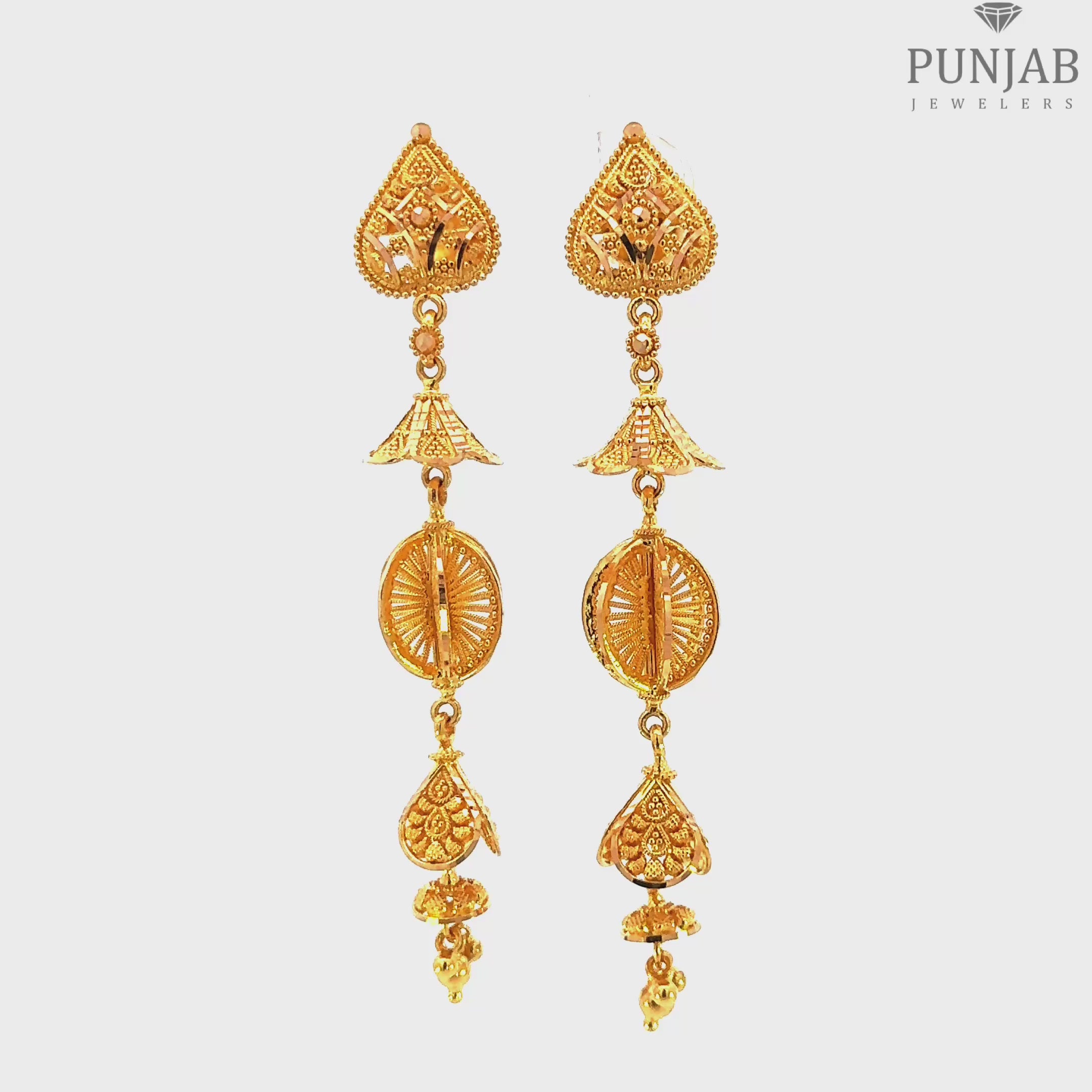 22K Yellow Gold Hanging Earrings with Screw Back