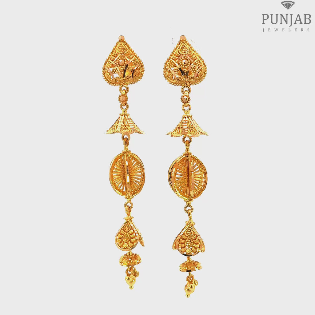 22K Yellow Gold Hanging Earrings with Screw Back